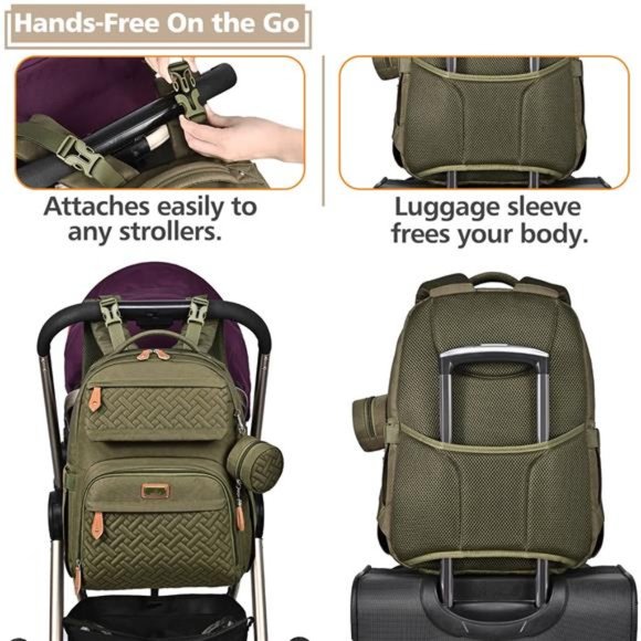 Diaper Bag Backpack with Changing Pad, Multifunction Waterproof Bag, Army Green - Picture 2 of 6
